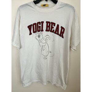 VTG Retro Style Yogi‎ Bear  White Shirt Men's Large Hanna Barbera Cartoon
